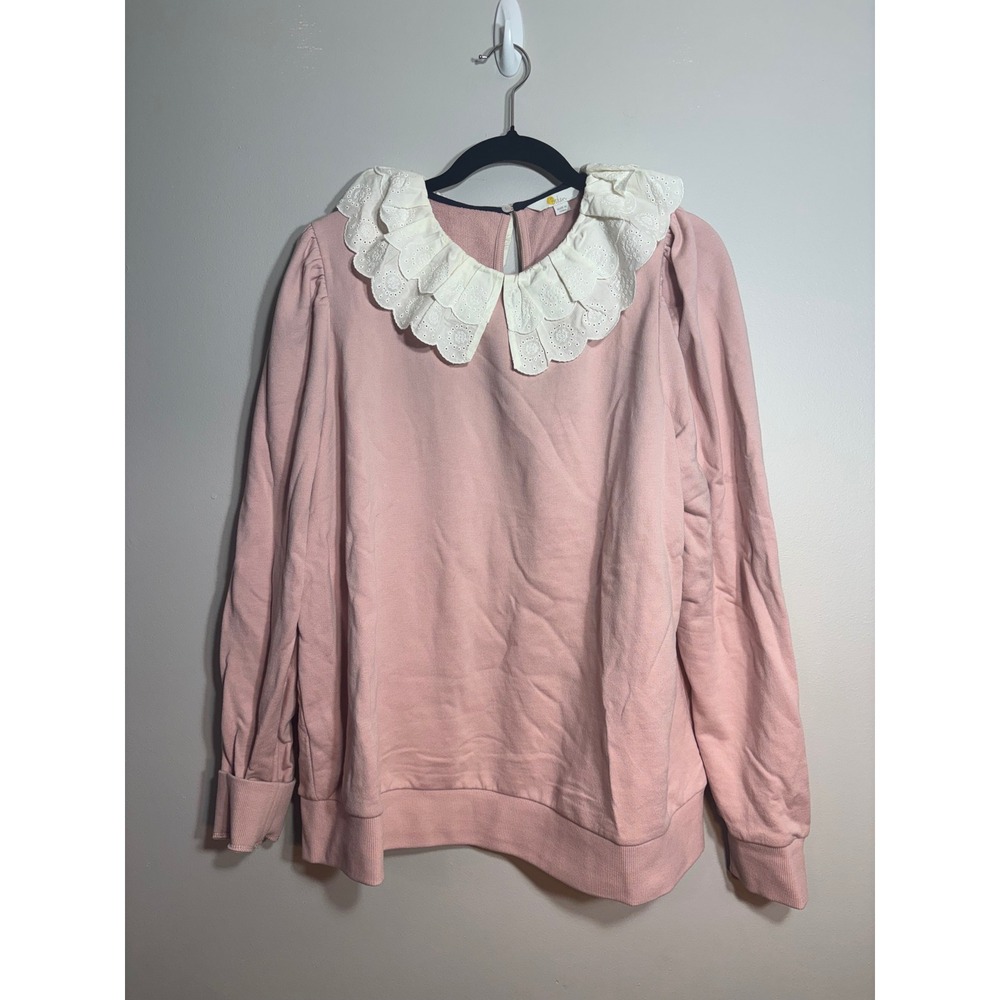 Boden Pink Eyelet Lace Peter Pan Collar Sweatshirt Womens US 20/22 Plus Size